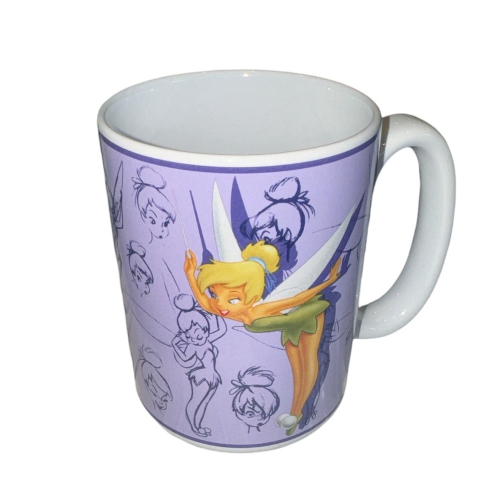 DISNEY STORE Tinker Bell Coffee Mug Sketch Artwork Ceramic Purple